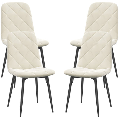 HOMCOM Set of 4 Upholstered Dining Room Chairs with Steel Legs Modern Kitchen Chairs Cream 