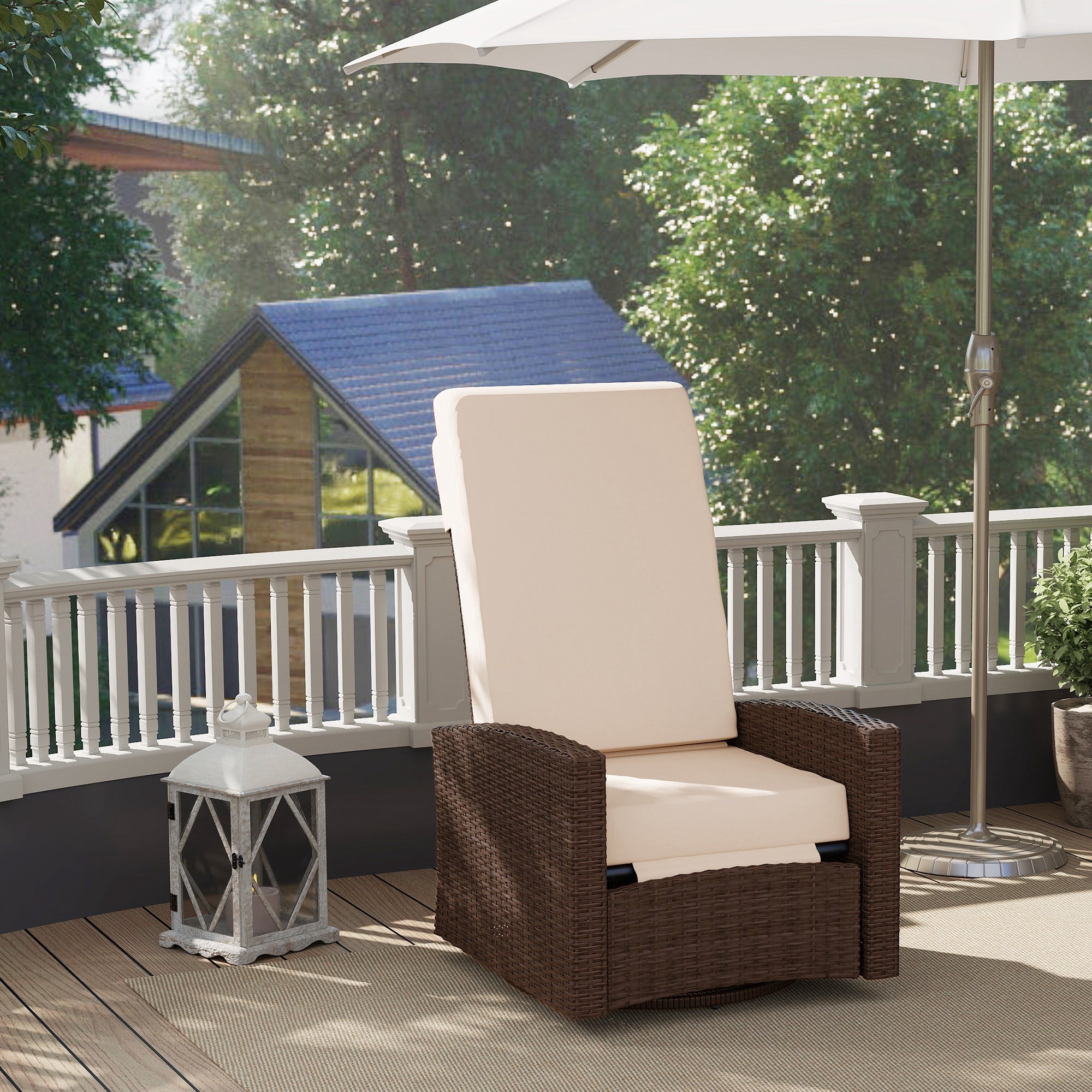 Outsunny Outdoor Rattan Wicker Lounge Chair with Footrest & Soft Cushion for Patio, Garden, Backyard, Cream White 