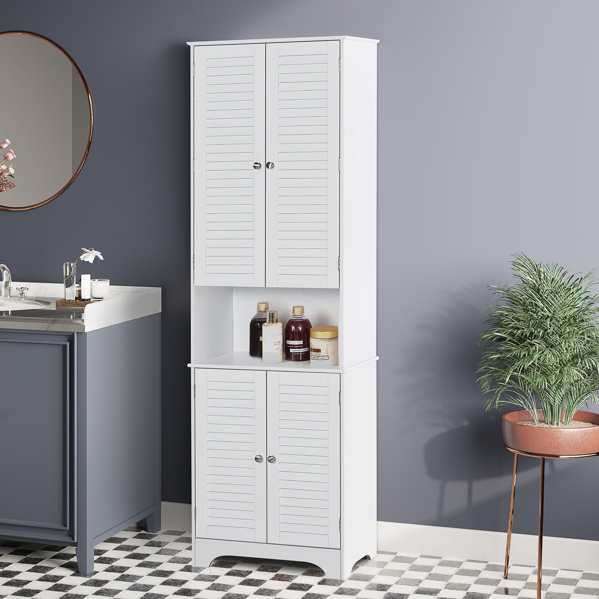 HOMCOM Versatile Storage Cabinet: Freestanding Buffet Hutch with Adjustable Shelves for Bathroom or Kitchen Pantry 