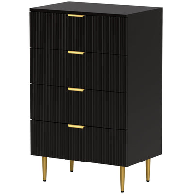 HOMCOM Modern Chest of Drawers 4 Drawer Dresser for Bedroom with Gold Legs and Handles, Black 