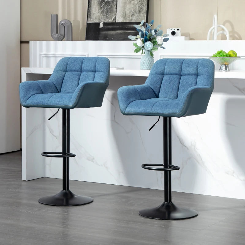 Swivel Barstools Set of 2 Adjustable Bar Stools with Footrest Armrests and PU Leather Back for Dining Room Dark Blue