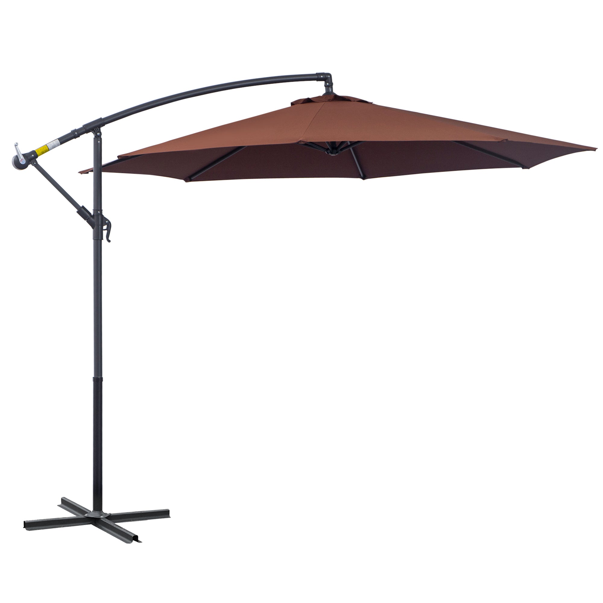 Outsunny Offset Patio Umbrella: Φ10' Deluxe Outdoor Banana Hanging Parasol with Sunshade, Crank & Base, Coffee 