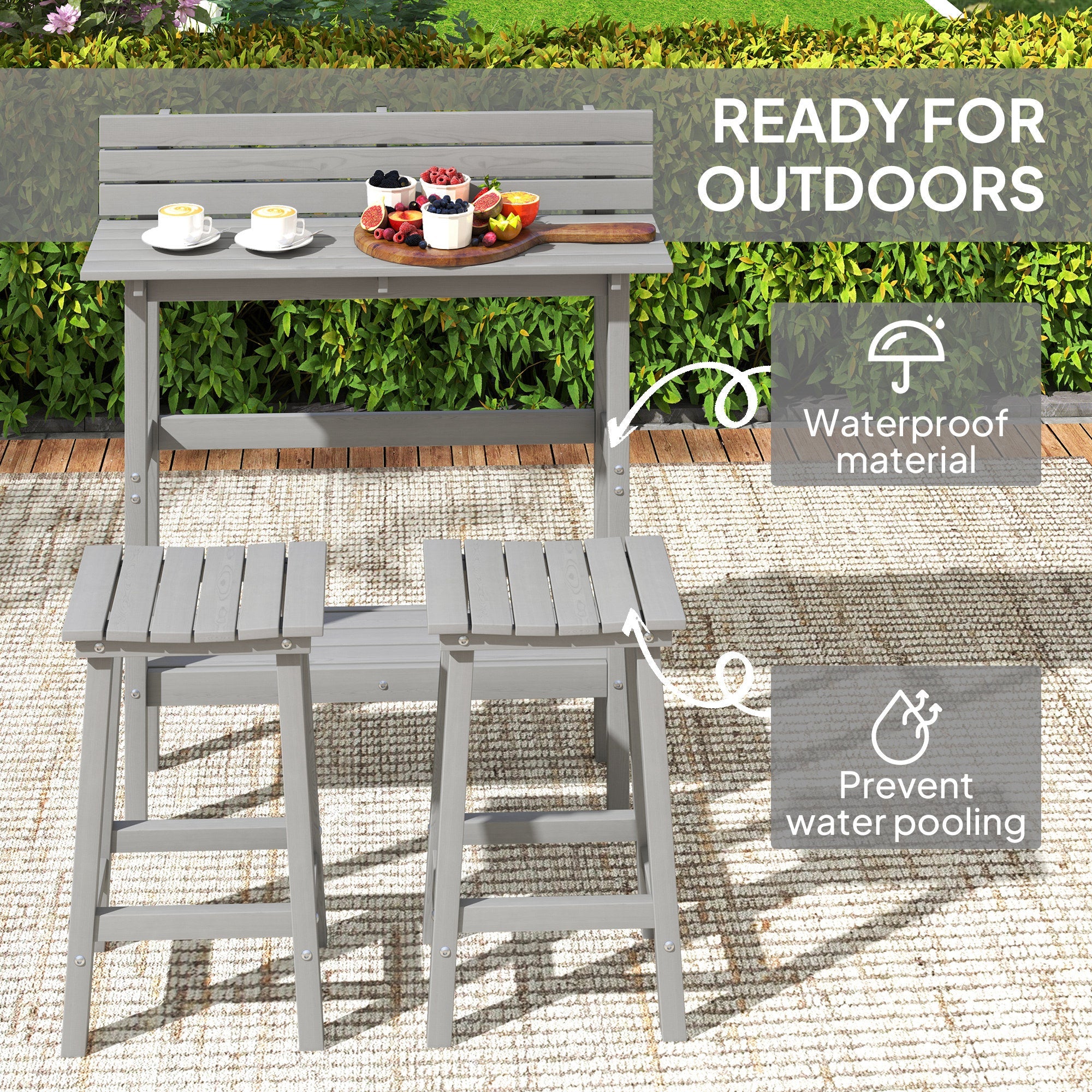 Outsunny 3 Piece Patio Bar Set with 43"H Bar Table and 2 Bar Stools, for Balcony, Backyard, Porch 