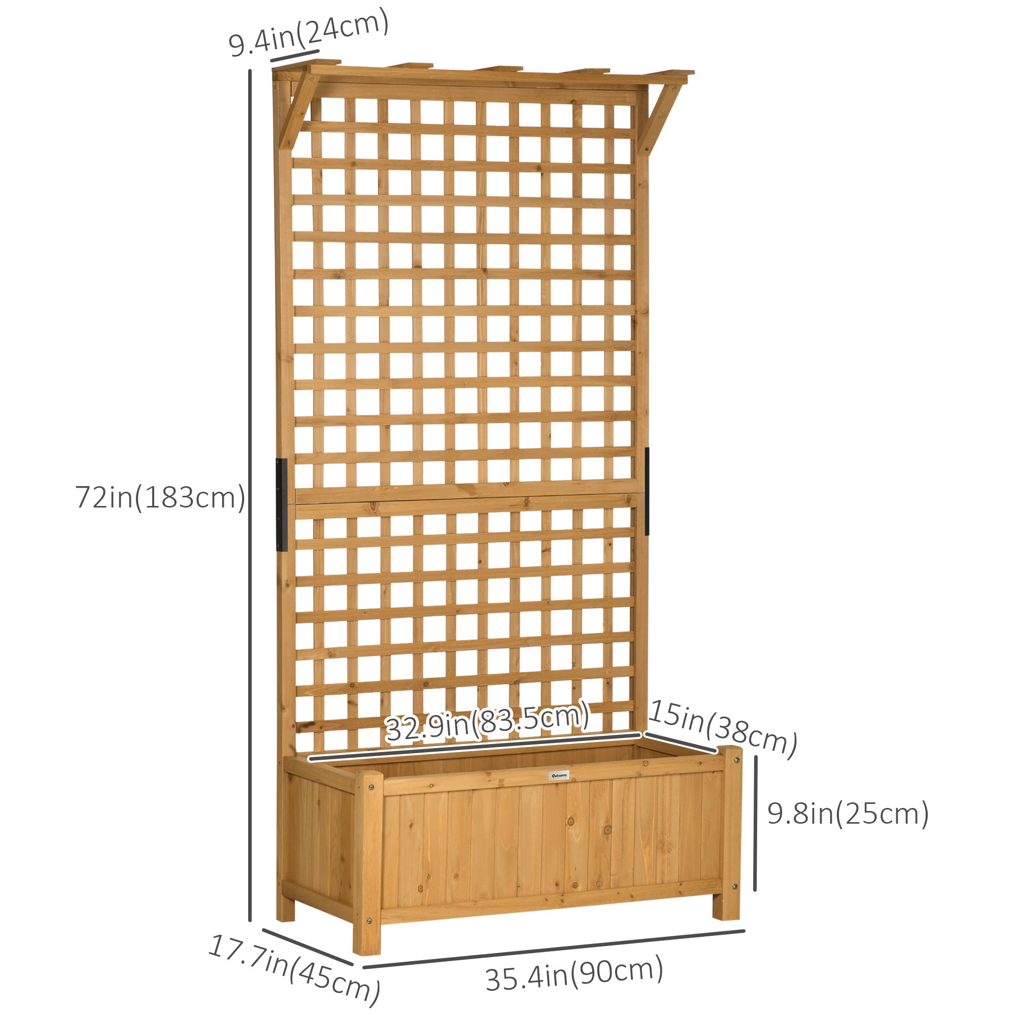 Outsunny Wood Planter with Trellis for Vine Climbing, Raised Garden Bed, Privacy Screen for Backyard, Patio, Deck, Yellow 