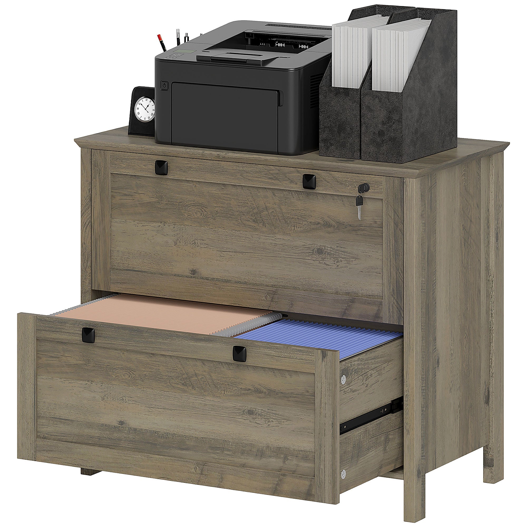 HOMCOM 2 Drawer File Cabinet, Lockable Filing Cabinet with Adjustable Hanging Bar for Letter, A4 Size, Weathered Grey Oak 