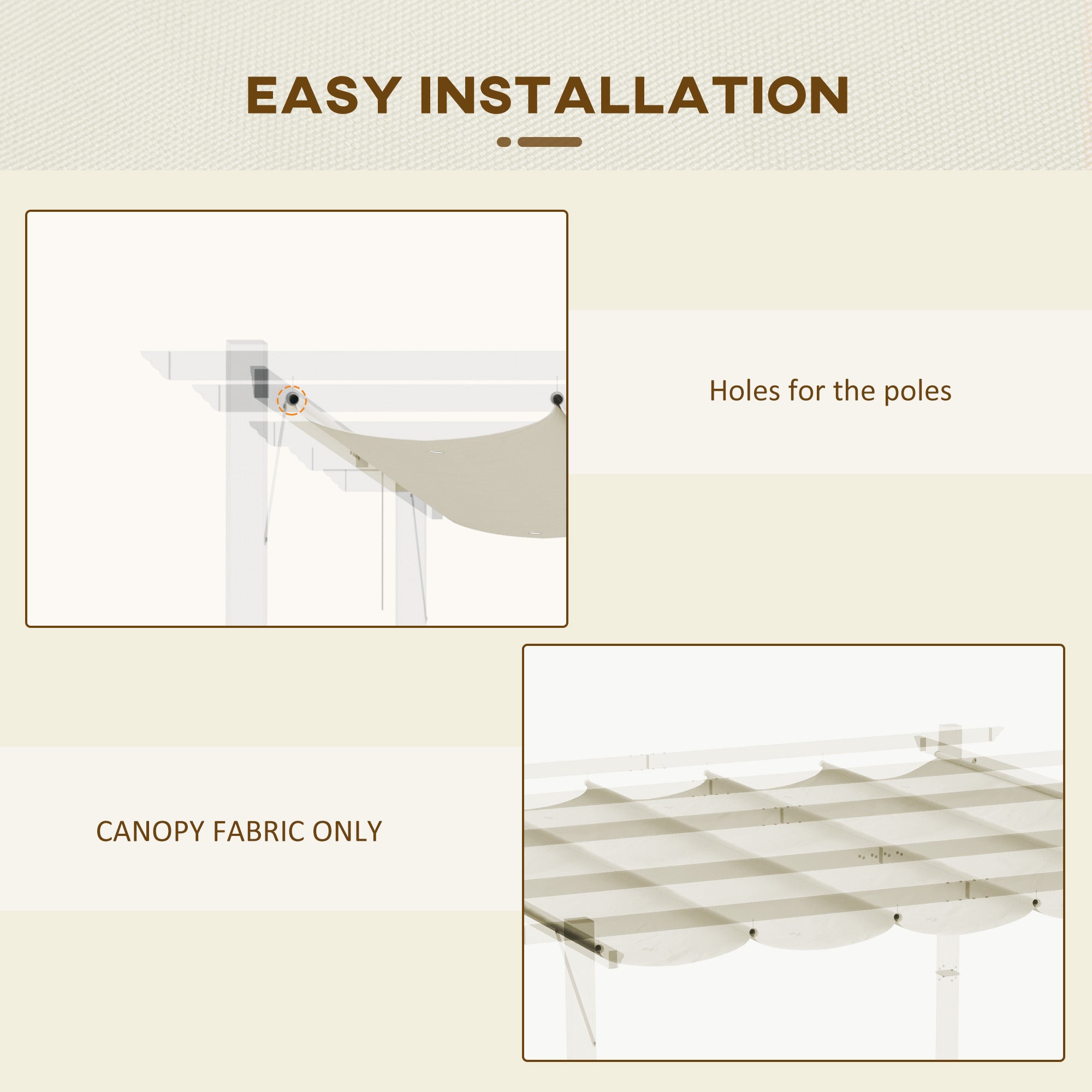 Outsunny Retractable Replacement Pergola Canopy for 9.8' x 9.8' Pergola, Pergola Cover Replacement, Cream White 