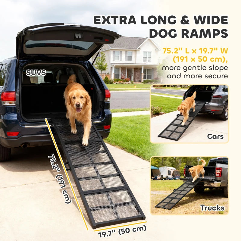 75" Folding & Portable Dog Car Ramp for Large Dogs, Extra Long & Wide, for Car, SUV, Truck, RV, High Bed