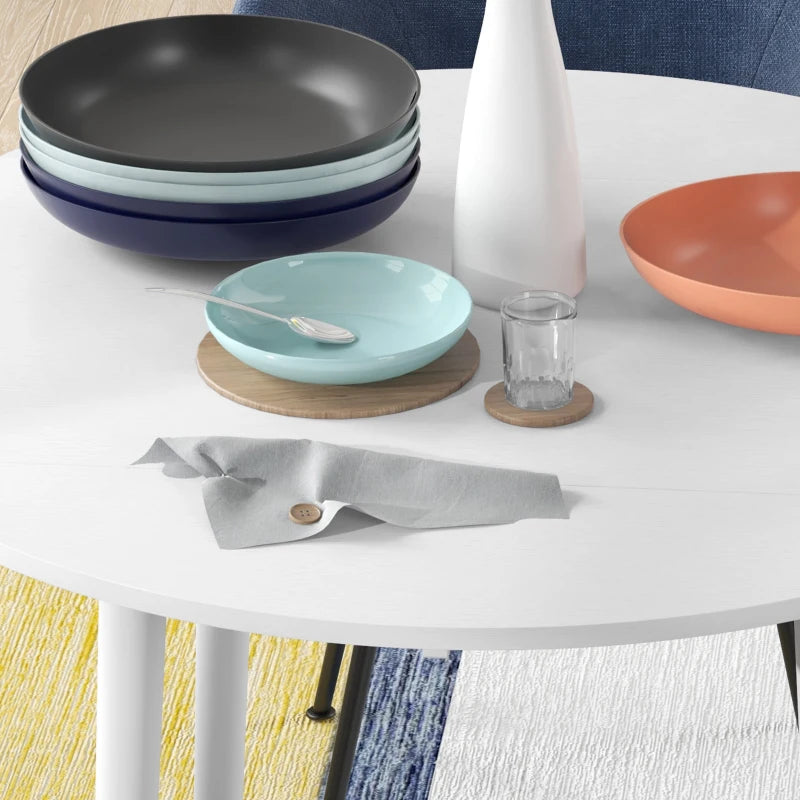 Folding Dining Table, Round Drop Leaf Kitchen Table for Small Spaces with Wood Legs, Distressed White