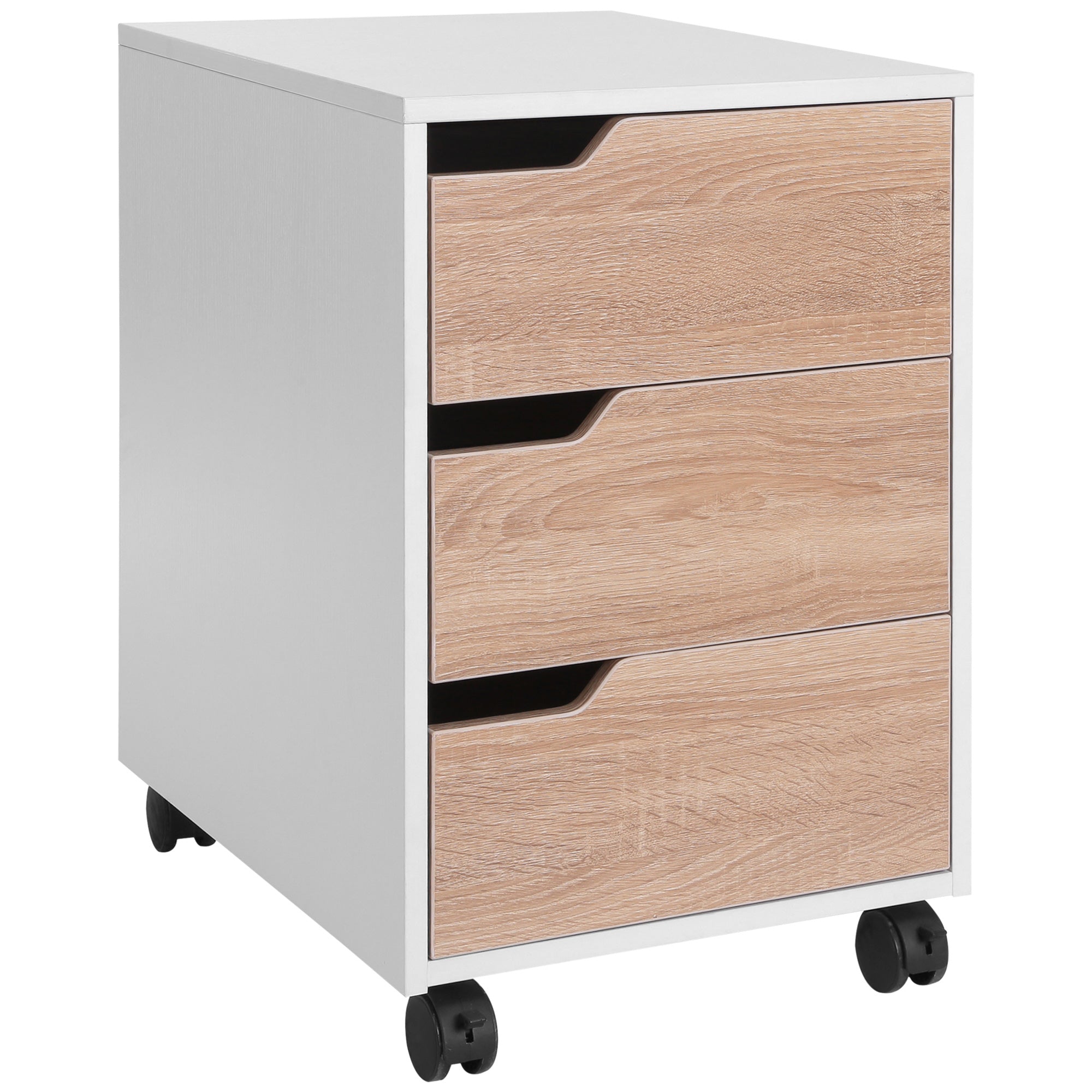 HOMCOM Mobile File Cabinet 3 Drawers Vertical Filing Organizer Wheels Office Storage Oak Furniture 