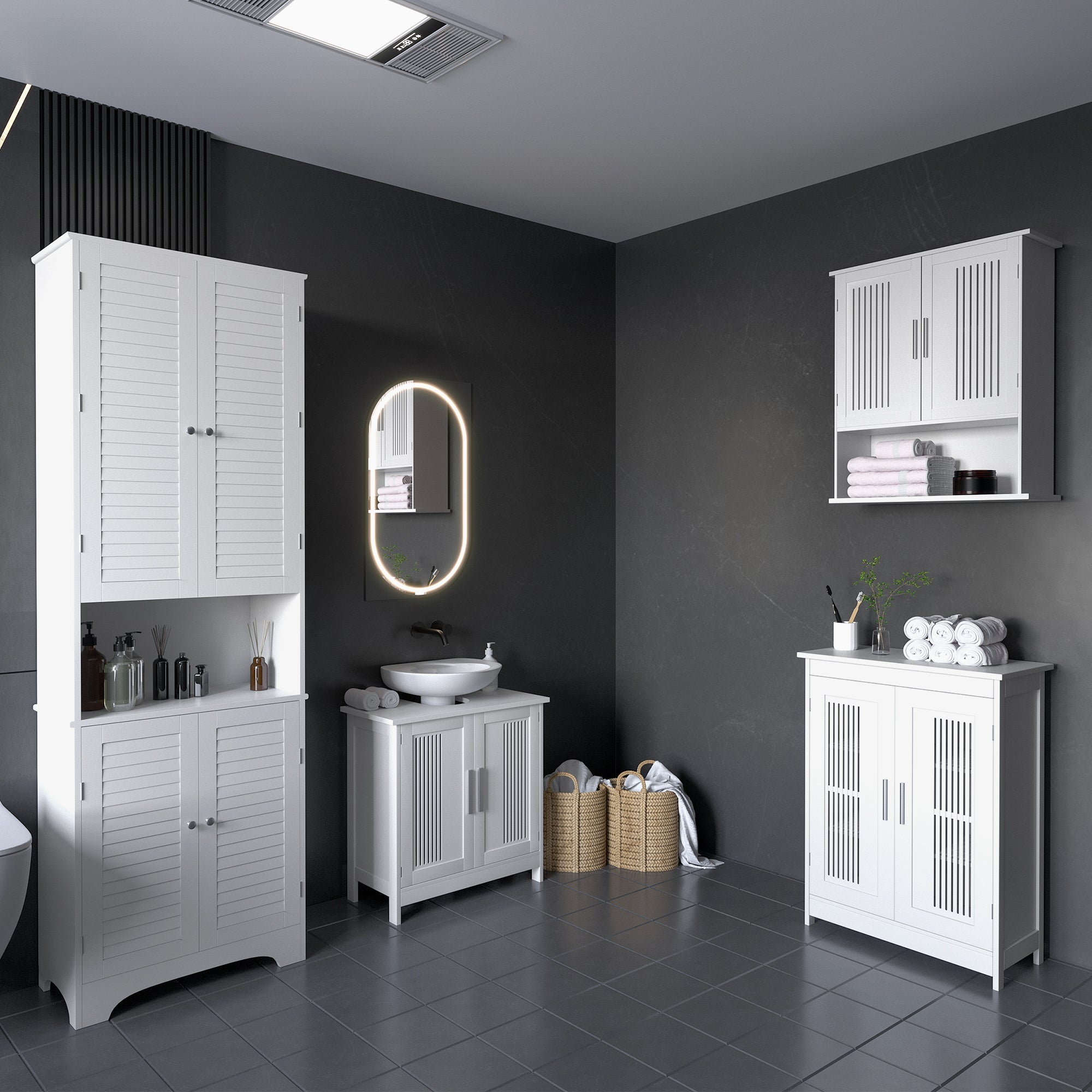 HOMCOM Versatile Storage Cabinet: Freestanding Buffet Hutch with Adjustable Shelves for Bathroom or Kitchen Pantry 