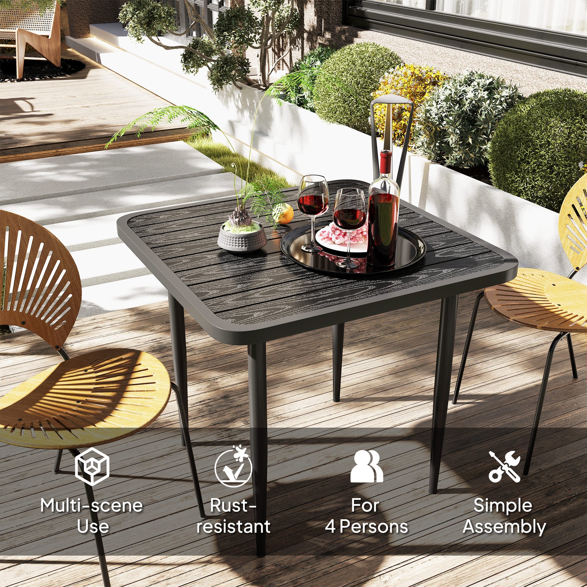 Outsunny 31.5" Patio Dining Table for 4, Metal Square Outdoor Table for Garden, Lawn, Backyard, Black 