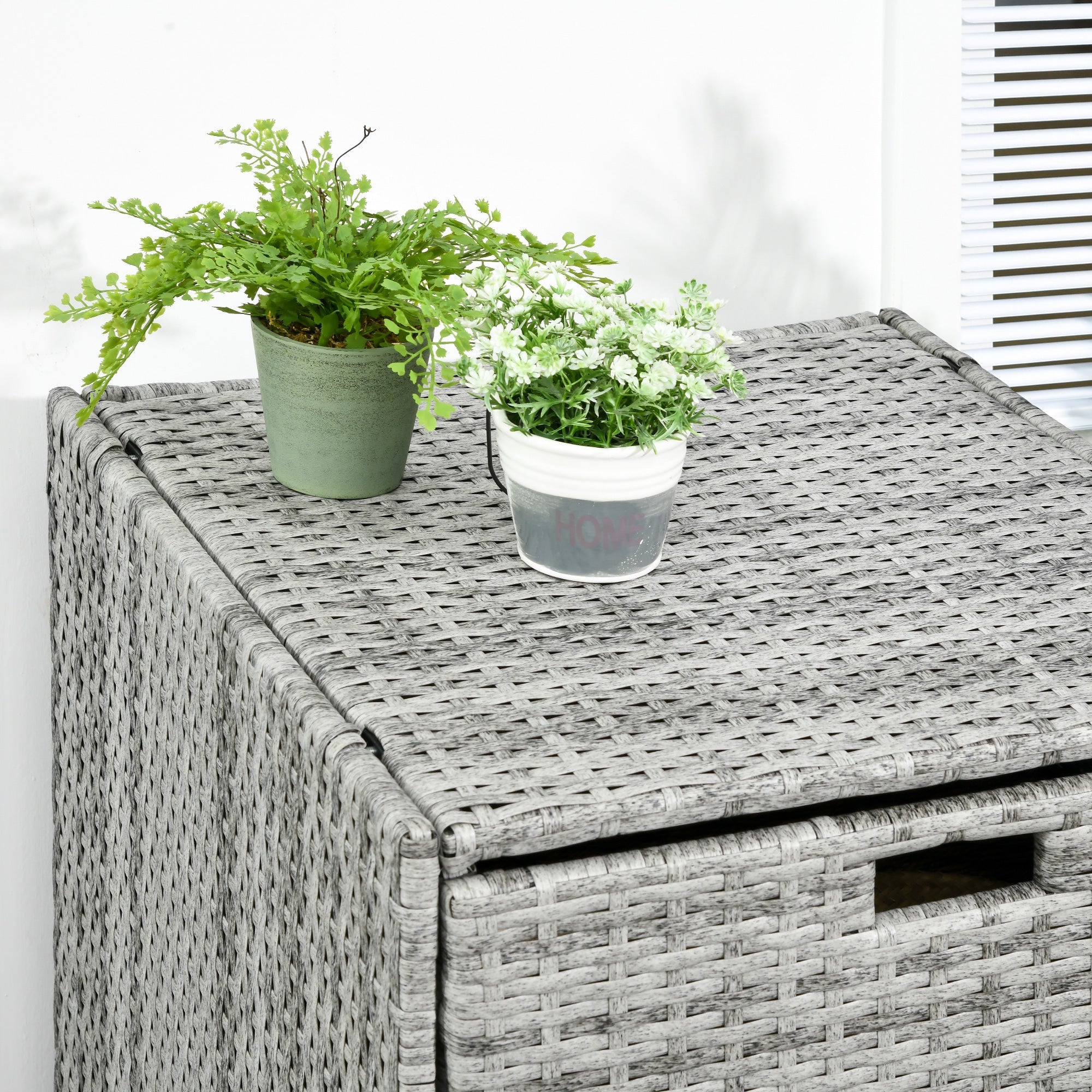 Outsunny Patio Storage Cabinet, Outdoor Towel Rack for Pool, Waterproof PE Rattan Wicker, Hot Tub Accessory, Mixed Gray 
