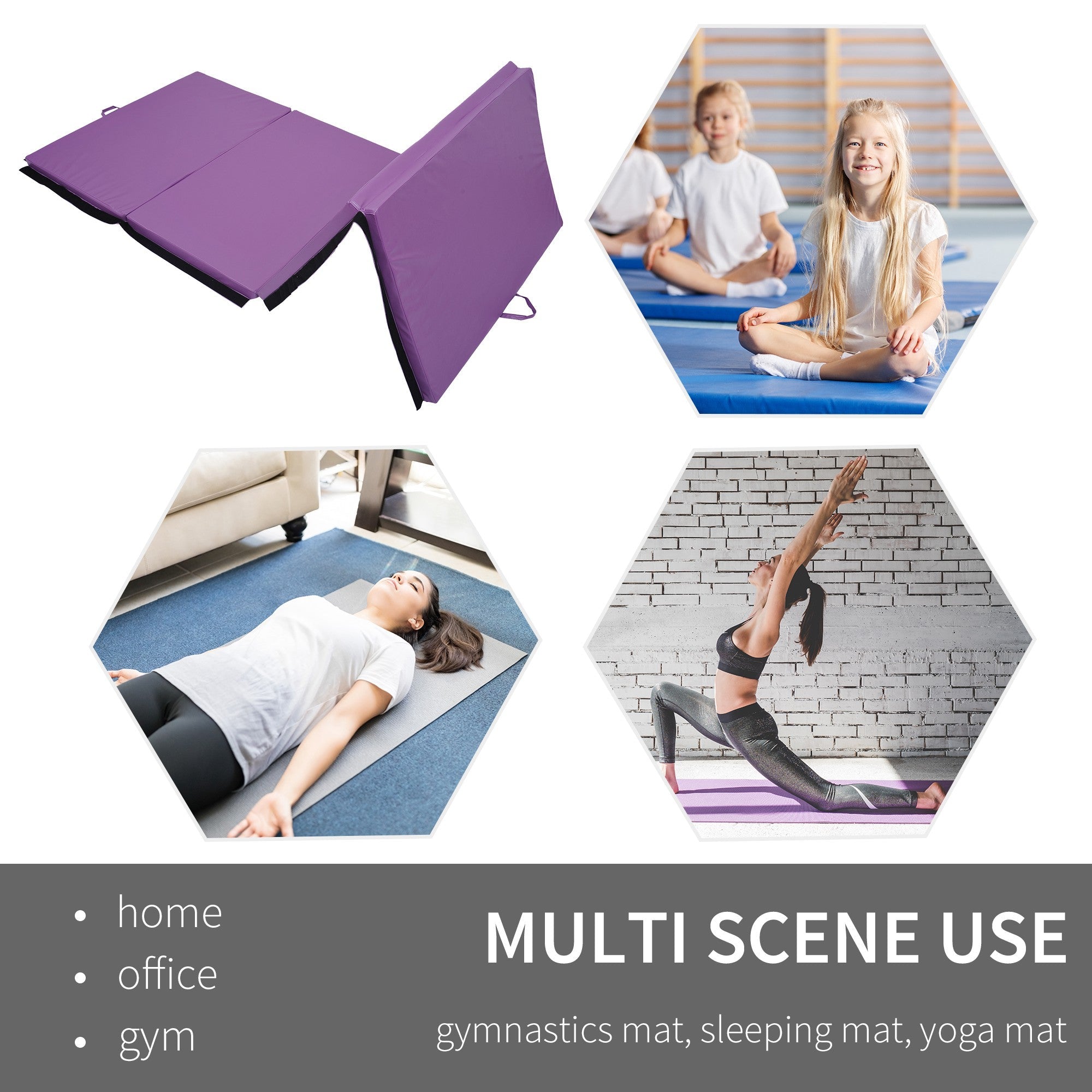 Soozier Folding Gymnastics Mat 4'x10' Exercise Tumbling Pad with Handles for Yoga MMA Martial Arts Stretching Purple 