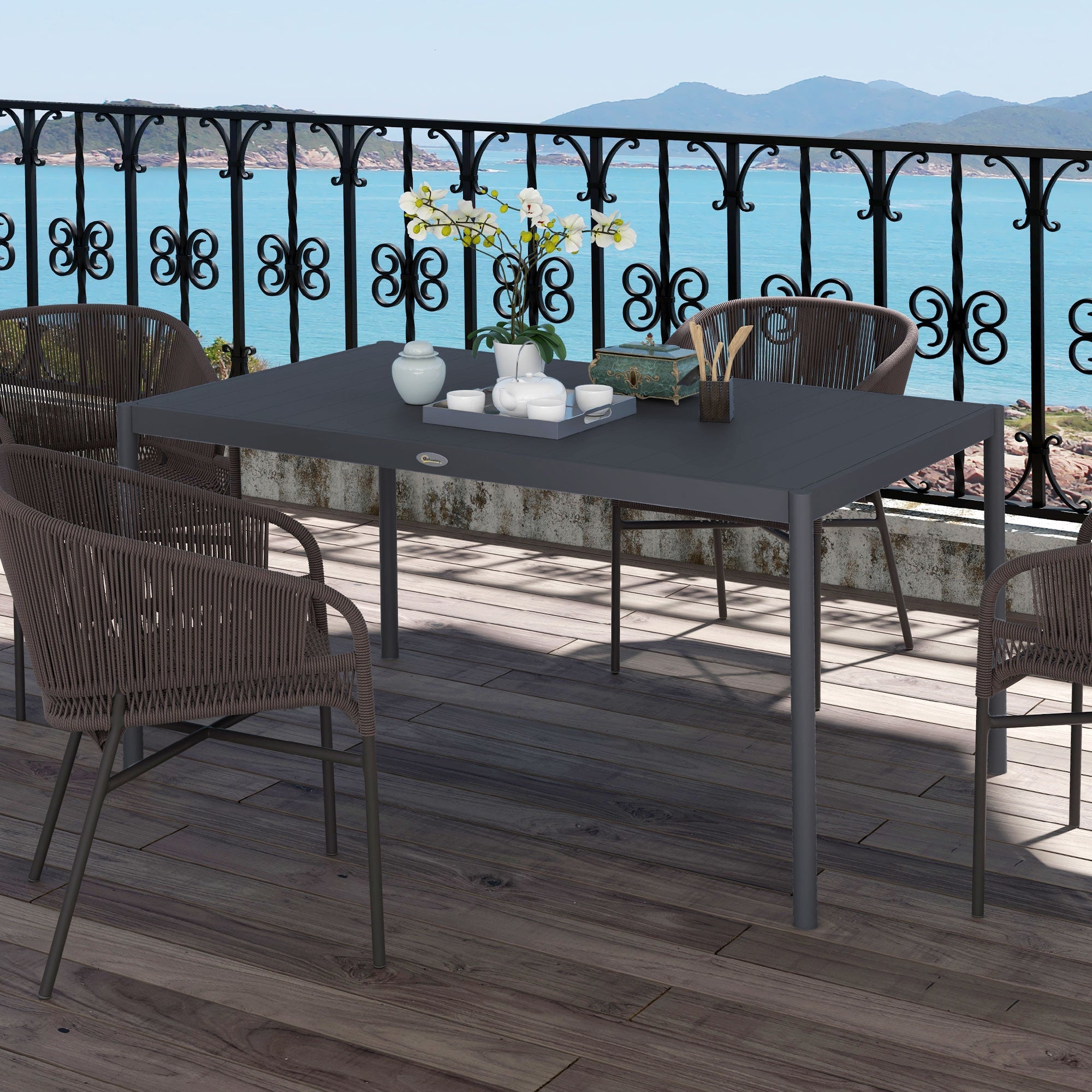 Outsunny Outdoor Dining Table with Aluminium Frame 57" Dark Grey 