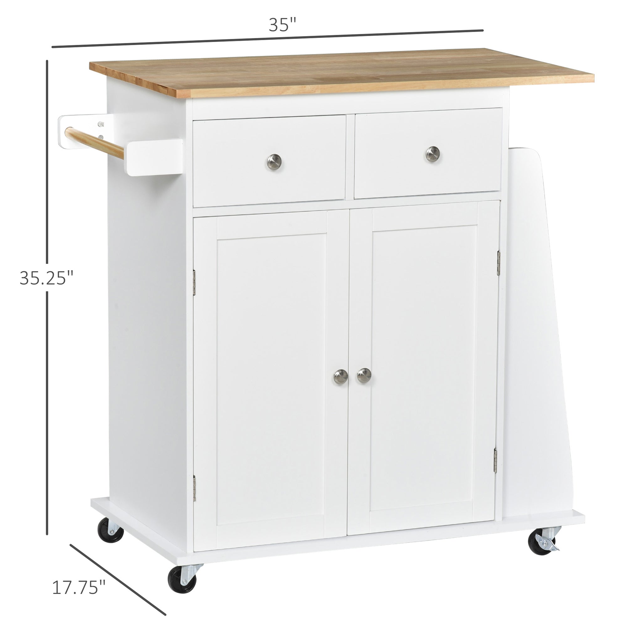 HOMCOM Culinary Companion: Kitchen Island Trolley Cart with Rubber Wood Top, Spice Rack, Towel Holder, 3-Tier Storage, Black Finish 