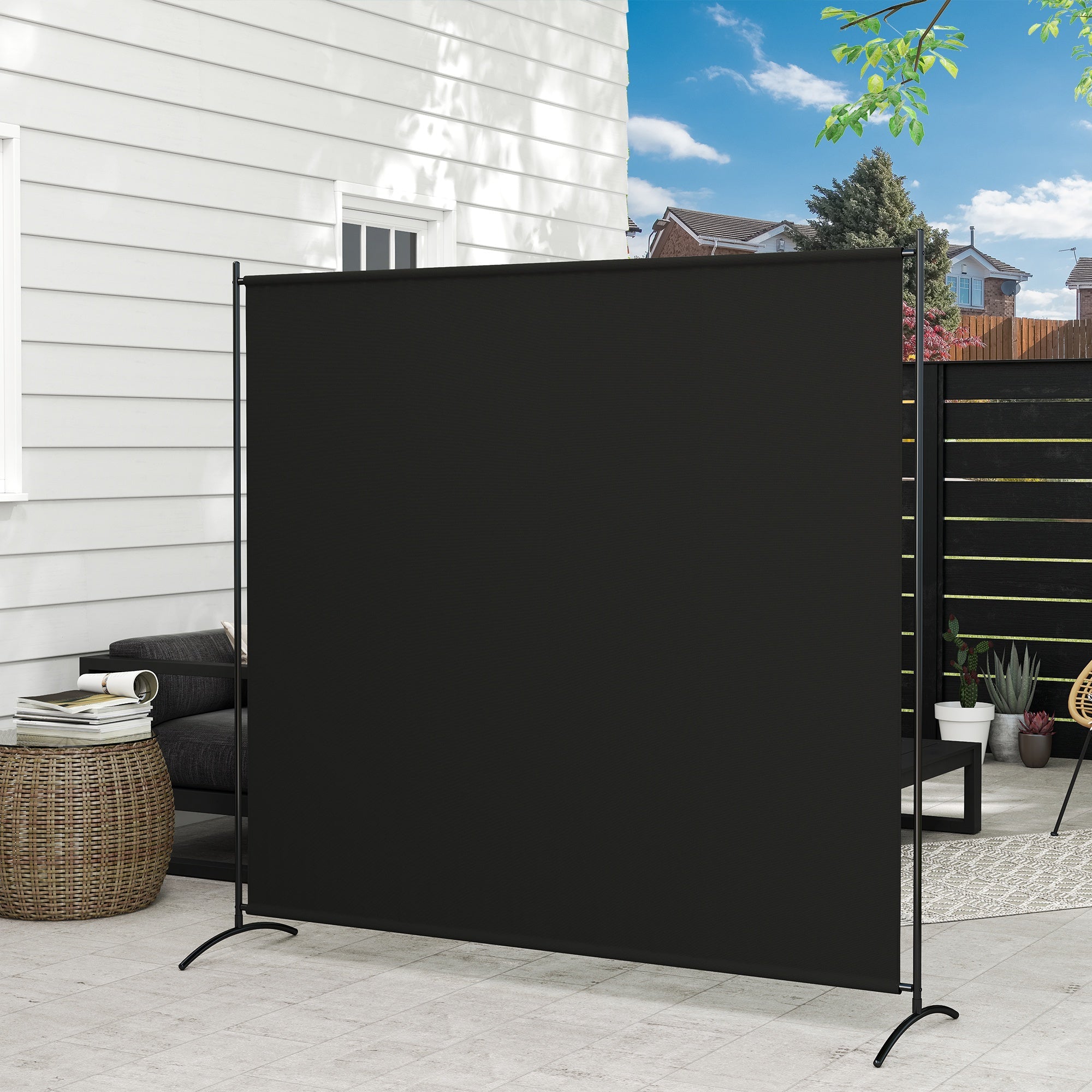 Outsunny Single Panel Room Divider, UV30+ Privacy Screen, Indoor Outdoor Privacy Panel with Stable Base, Black 