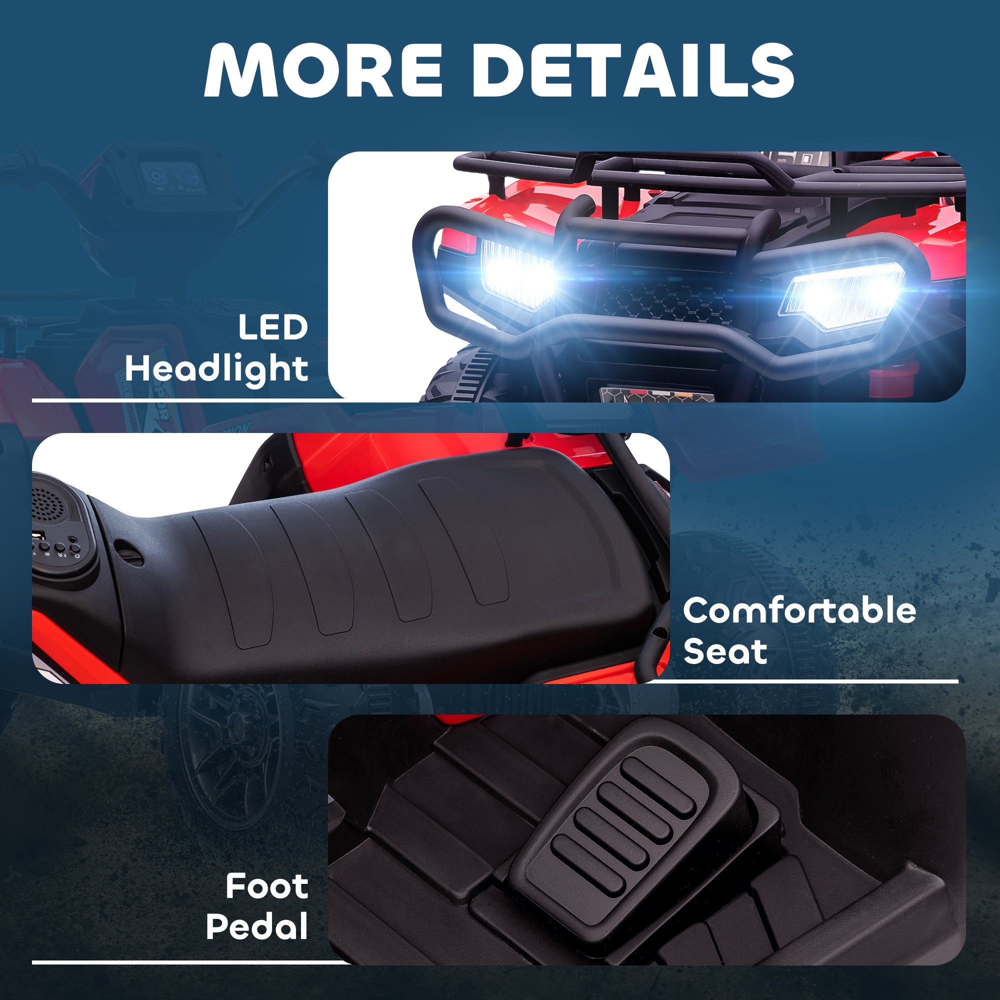 Aosom Kids ATV: 12V, 4 Wheeler Quad, Battery Powered, Music, LED Lights, Treaded Tires, 3-5 Years, Red 