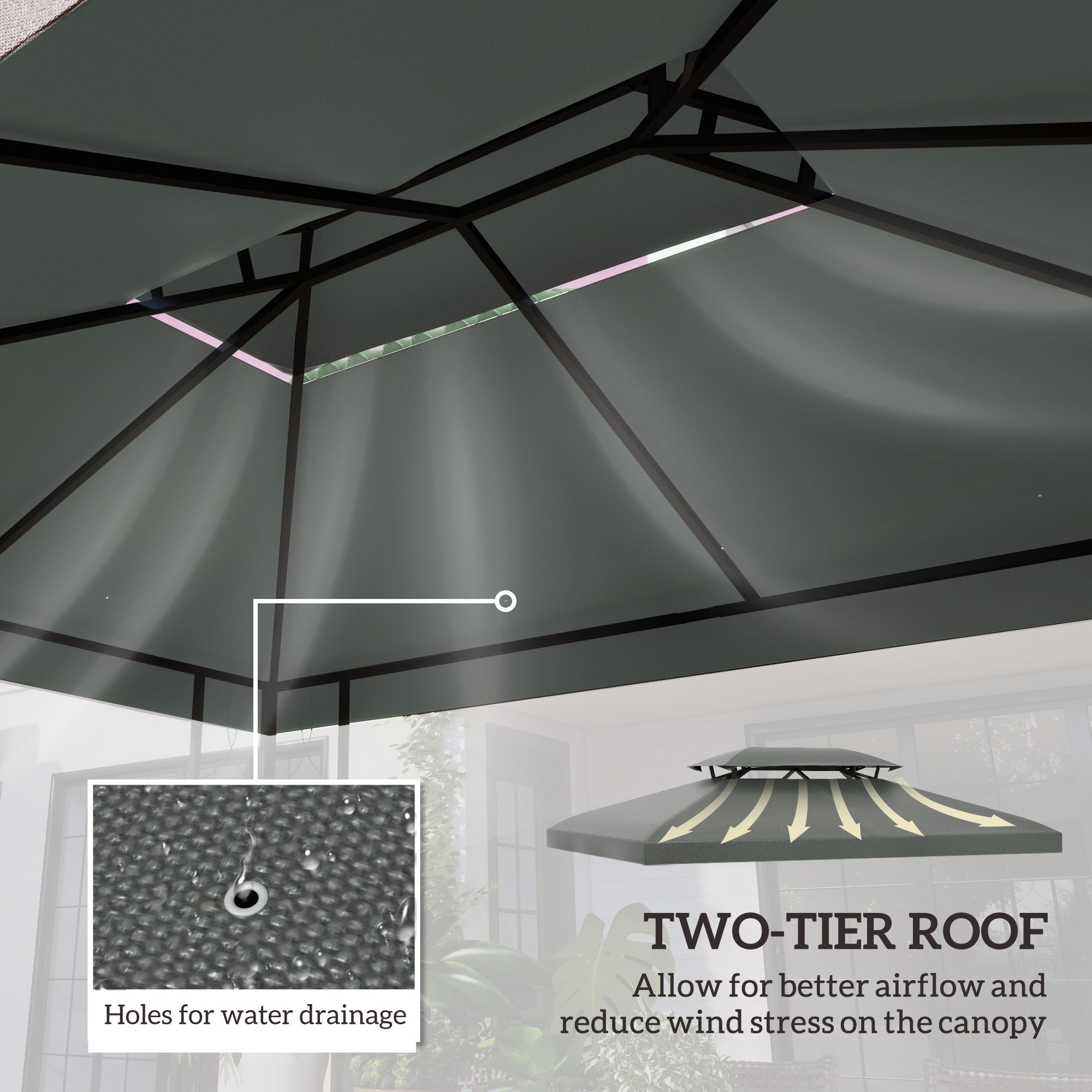 Outsunny 13' x 10' Gazebo Replacement Canopy 2 Tier Top UV Cover Pavilion Garden Patio Outdoor, Deep Grey (TOP ONLY) 