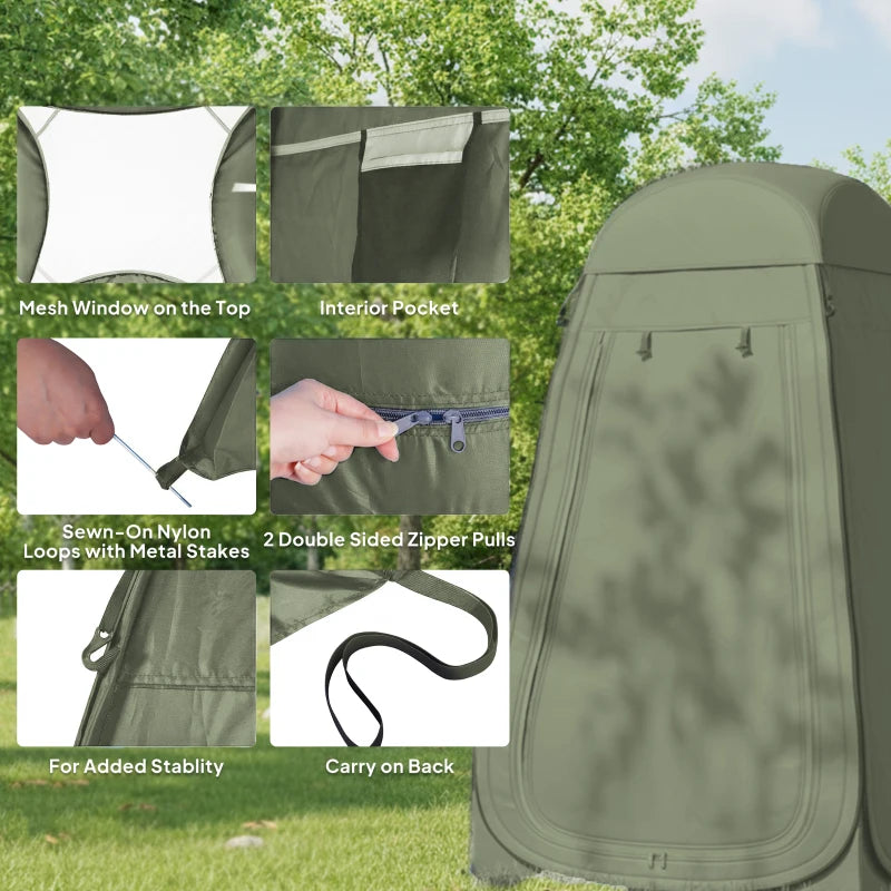 Pop Up Shower Tent, Portable Privacy Room for Outdoor Changing, Dressing, Fishing Storage with Carrying Bag, Green