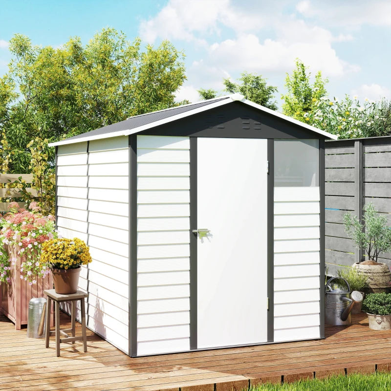 9' x 6' Garden Shed, Outdoor Storage Patio Shed w/ Sloped Roof, Lockable Door for Patio Lawn, Dark Grey
