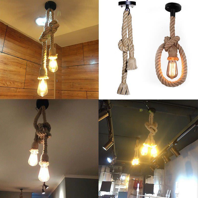 Vintage Industrial Rope Cage Ceiling Pendant Light ~1581