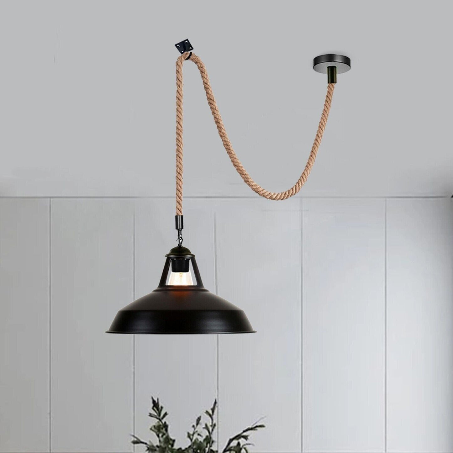 2m Industrial Metal Lampshade Hemp Rope Ceiling Hanging Pendant Light~1564