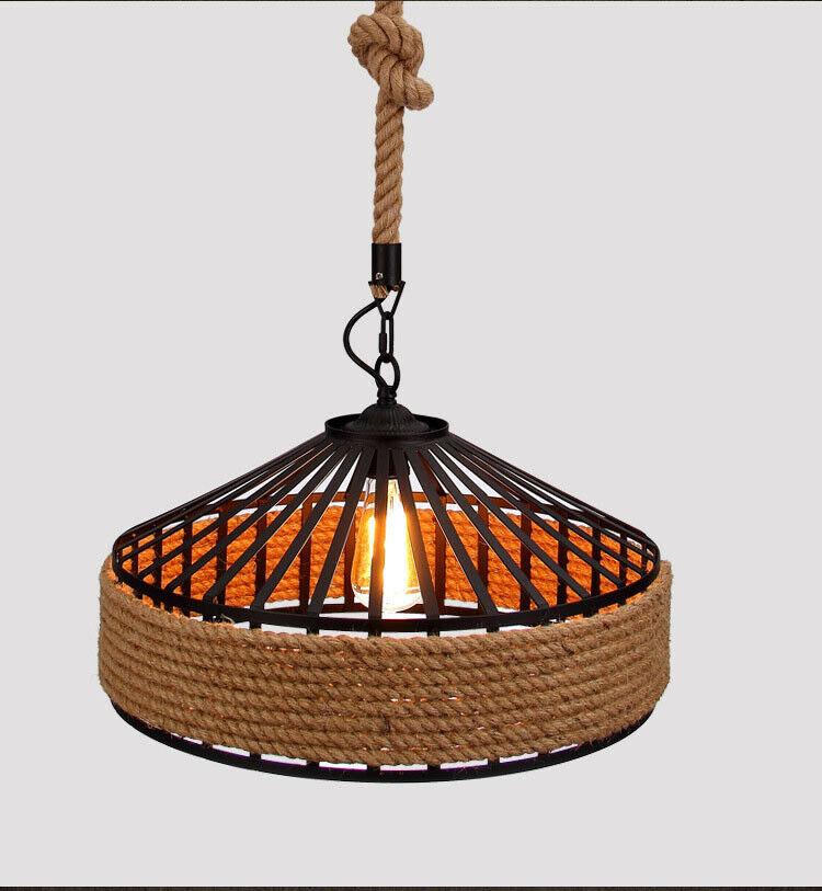 Industrial Hemp Rope Hanging Pendant Light Fixture~1064