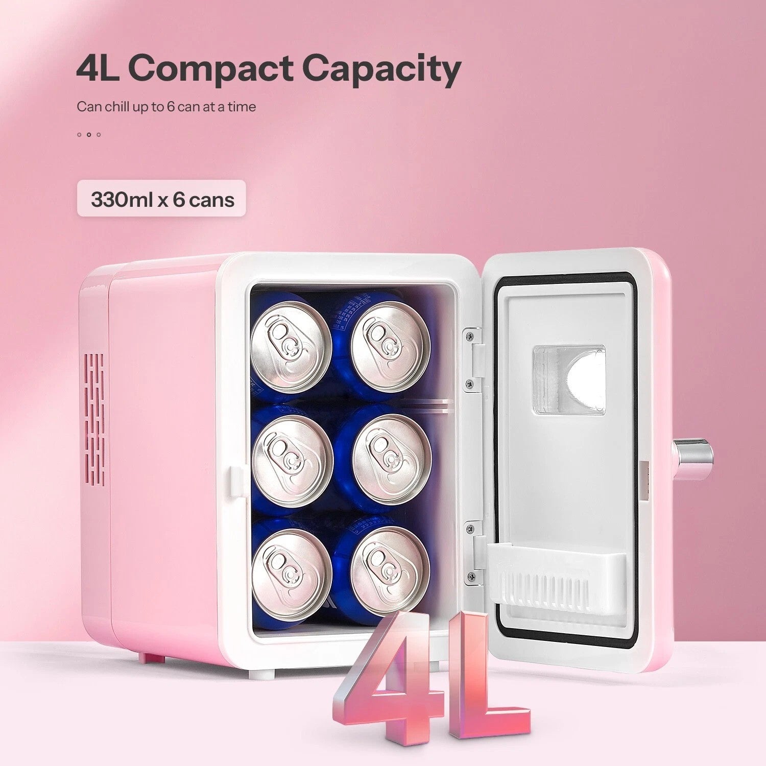 Retro Mini Fridge with Handle – 4L / 6-Can Cooler & Warmer – Pink 