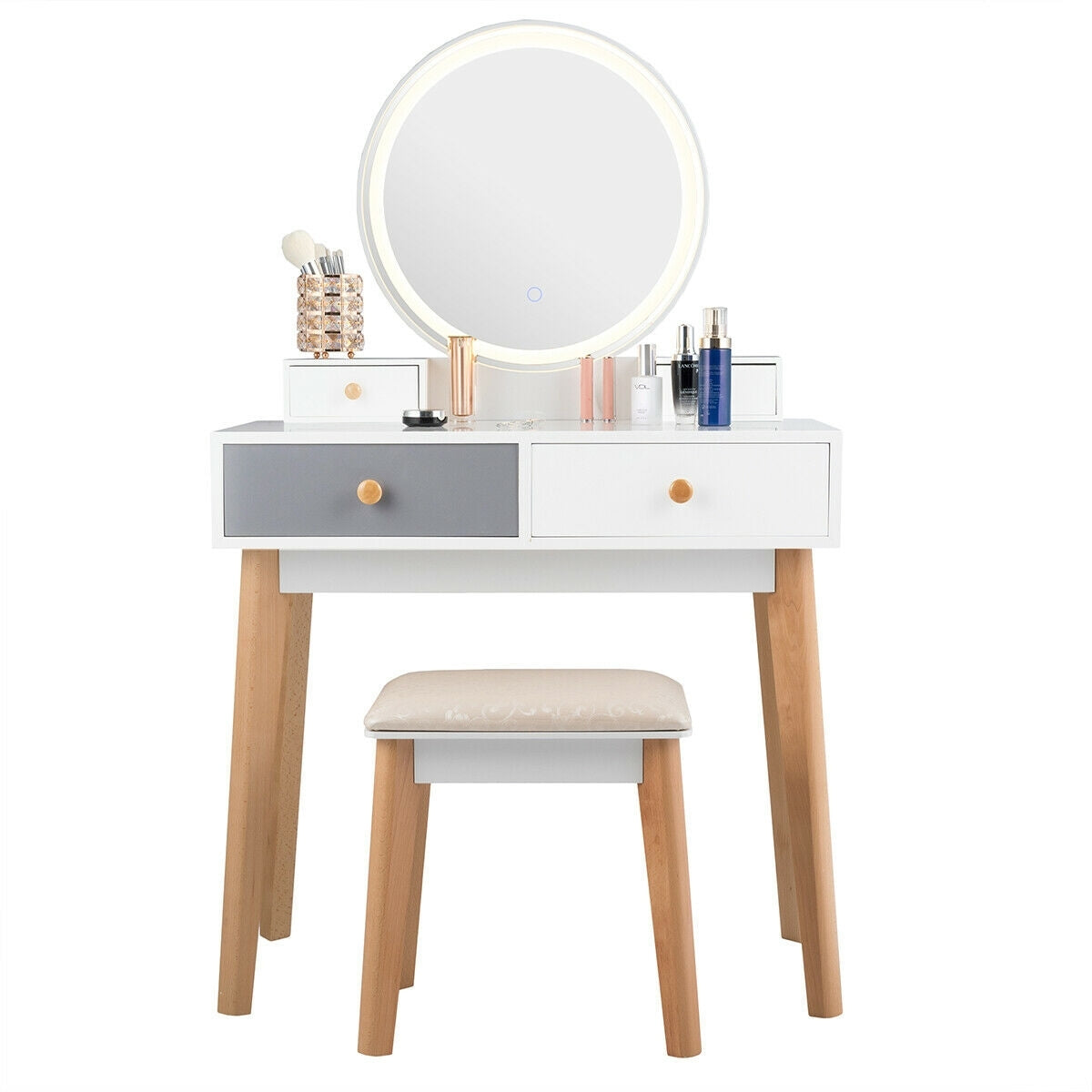 Makeup Dressing Table with 4 Drawers and Lighted Mirror-White