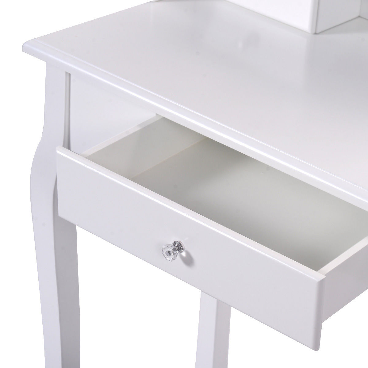 Vanity Table Set with Cushioned Stool with 360Â° Rotating Oval Mirror and Three Drawers-WhiteÂ 