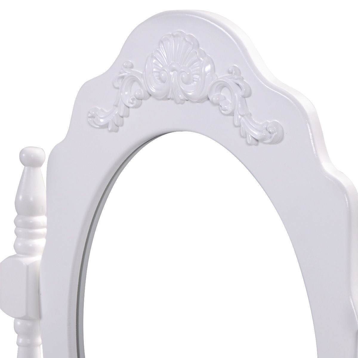 Vanity Table Set with Cushioned Stool with 360Â° Rotating Oval Mirror and Three Drawers-WhiteÂ 