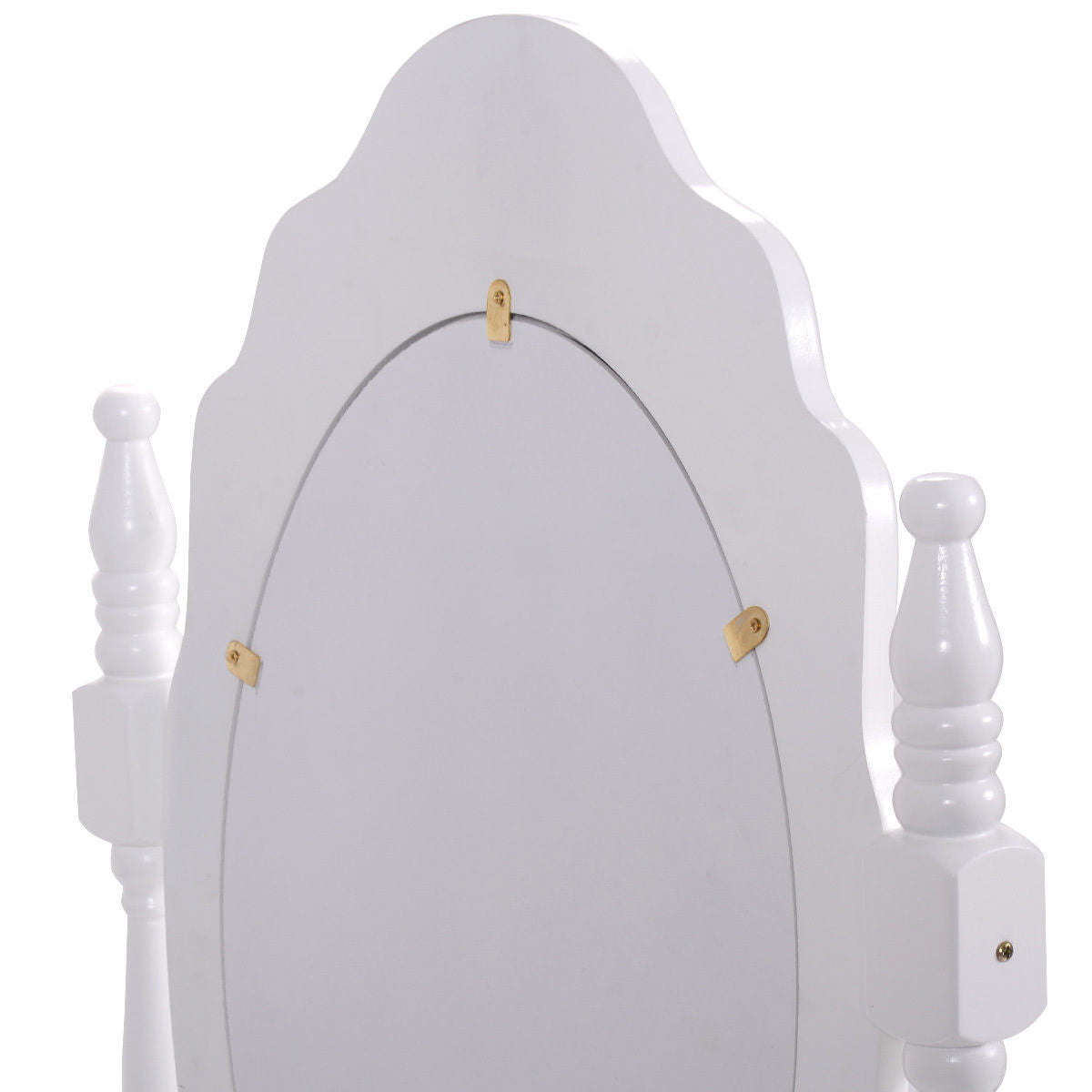 Vanity Table Set with Cushioned Stool with 360° Rotating Oval Mirror and Three Drawers-White