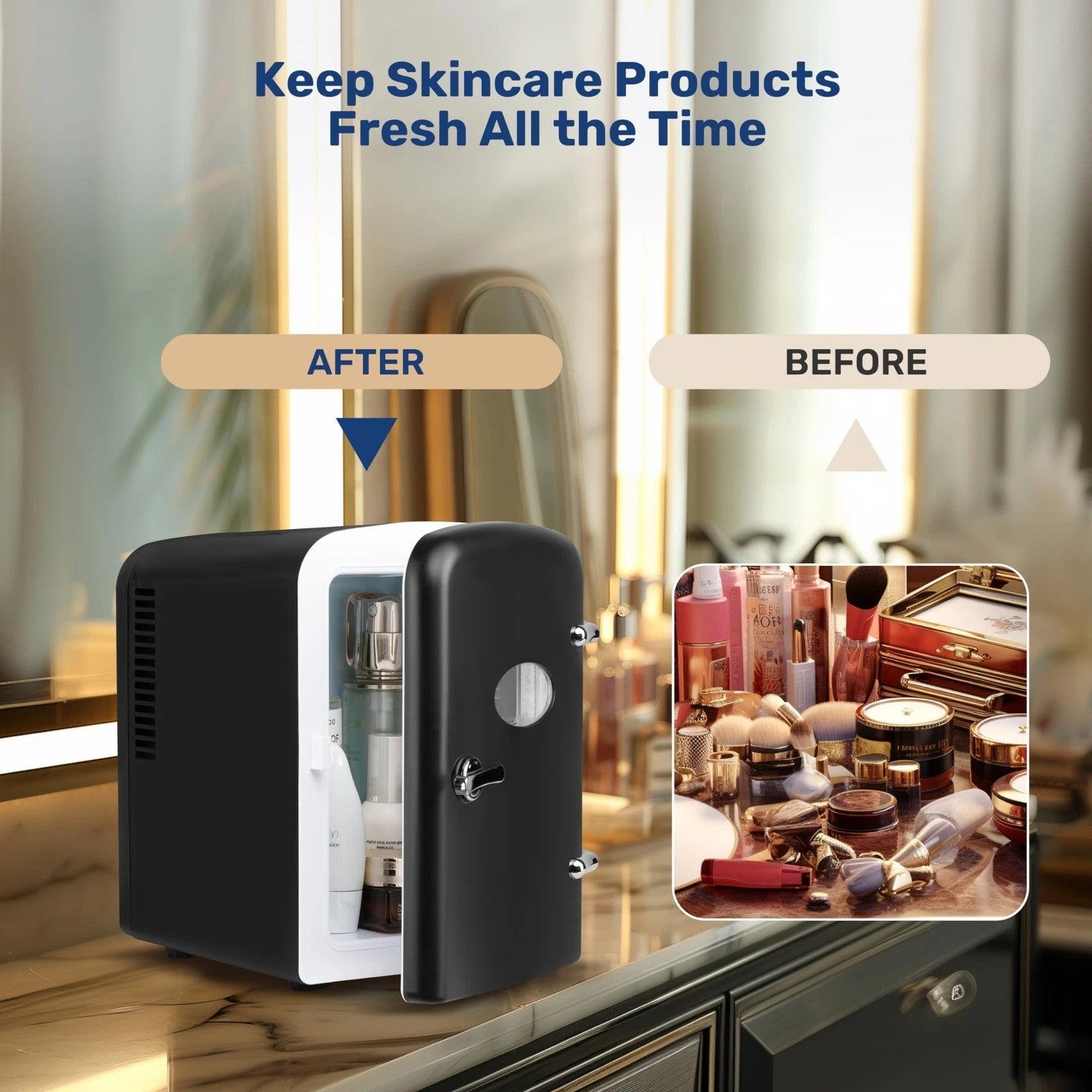 4L Portable Mini Fridge – 6-Can Cooler & Warmer with Viewing Window – Black 