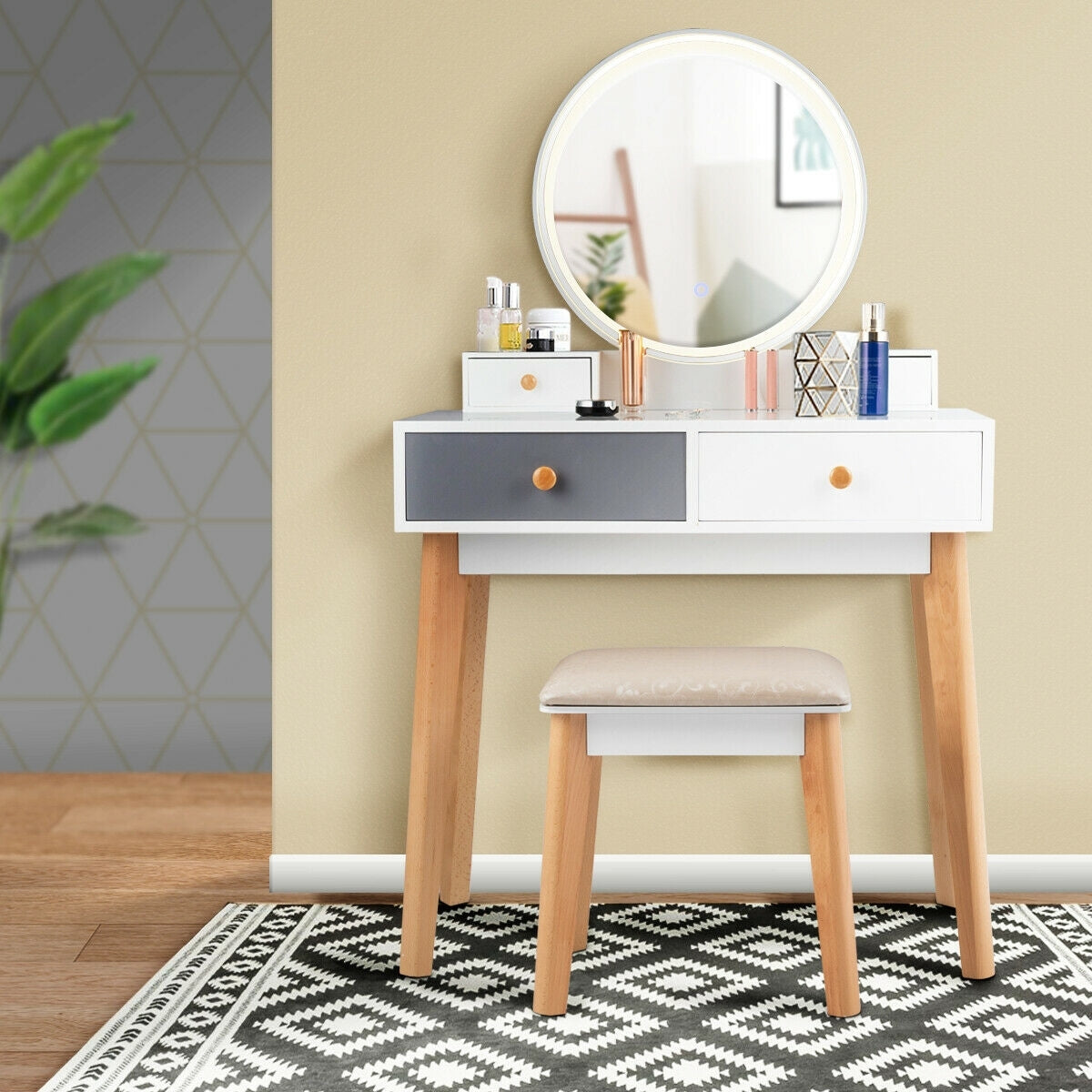 Makeup Dressing Table with 4 Drawers and Lighted Mirror-White