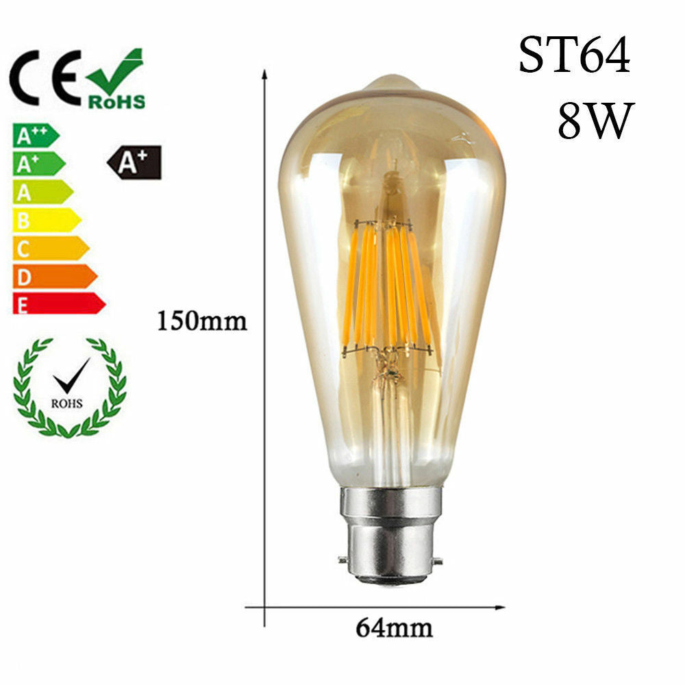 ST64 8W LED Edison Bulb Warm White Dimmable E26 Vintage LED Filament Light Bulb~1045