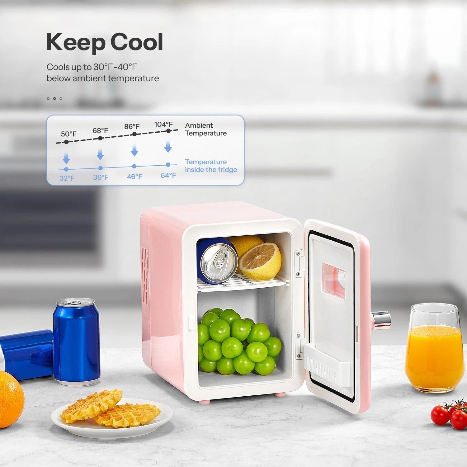 Retro Mini Fridge with Handle – 4L / 6-Can Cooler & Warmer – Pink 