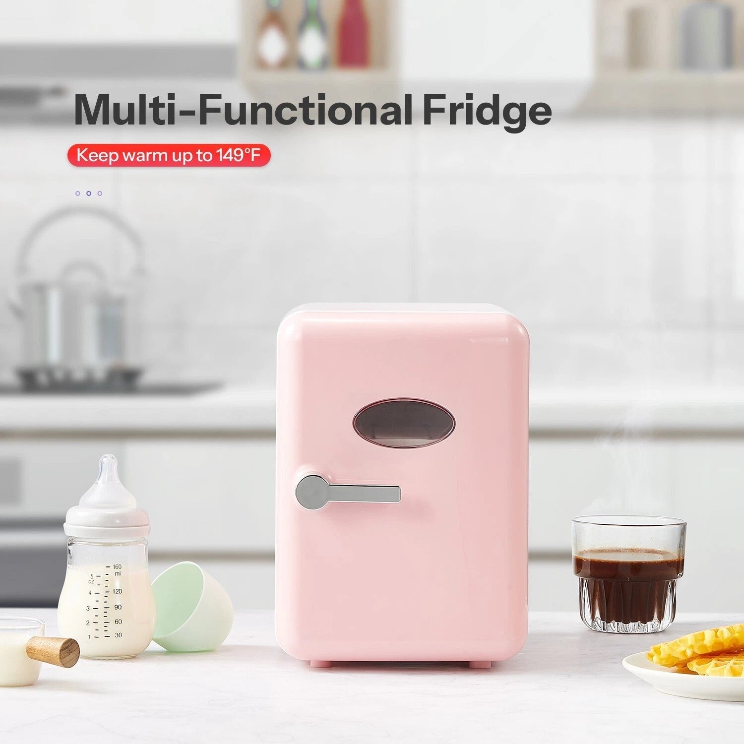 Retro Mini Fridge with Handle – 4L / 6-Can Cooler & Warmer – Pink 