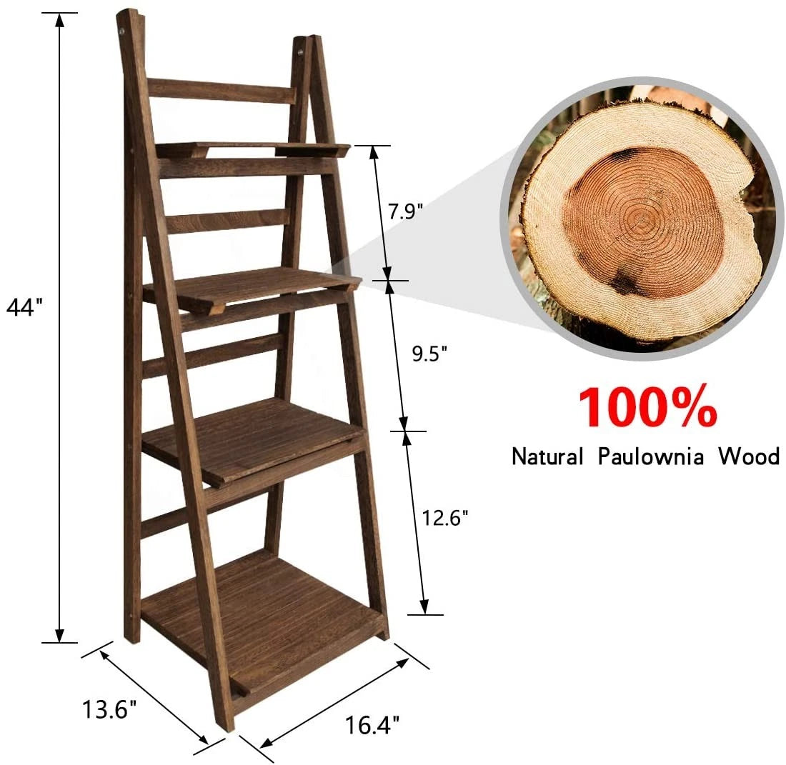 4-Tier Foldable Wooden Plant Stand, Indoor & Outdoor Flower Shelf Display Rack, Multi-Level Storage Organizer, Natural Wood Finish