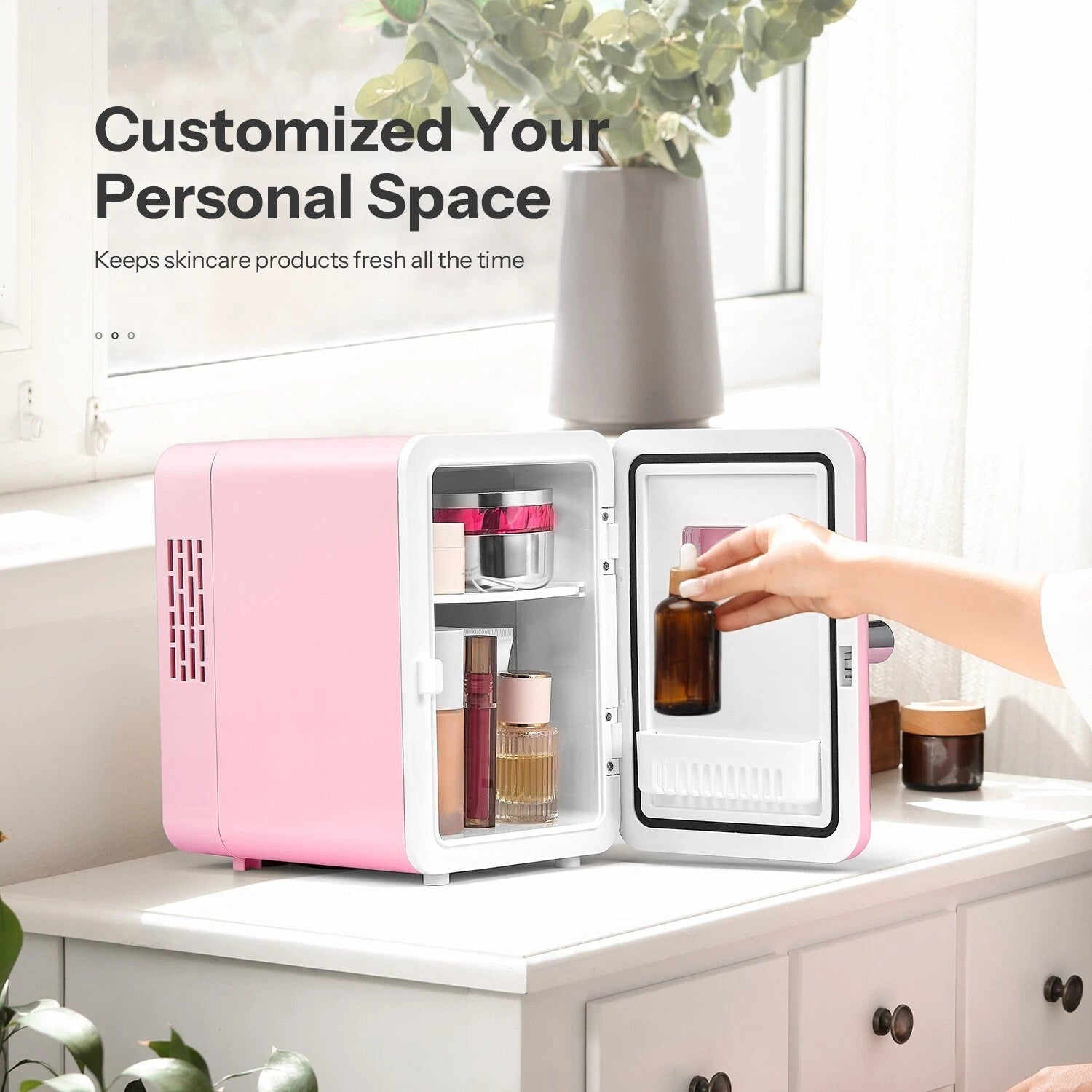 Retro Mini Fridge with Handle – 4L / 6-Can Cooler & Warmer – Pink 