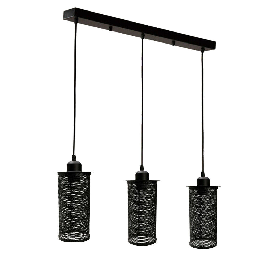 Retro 3-Head Barrel Cage Black Ceiling Pendant Light ~ 1732