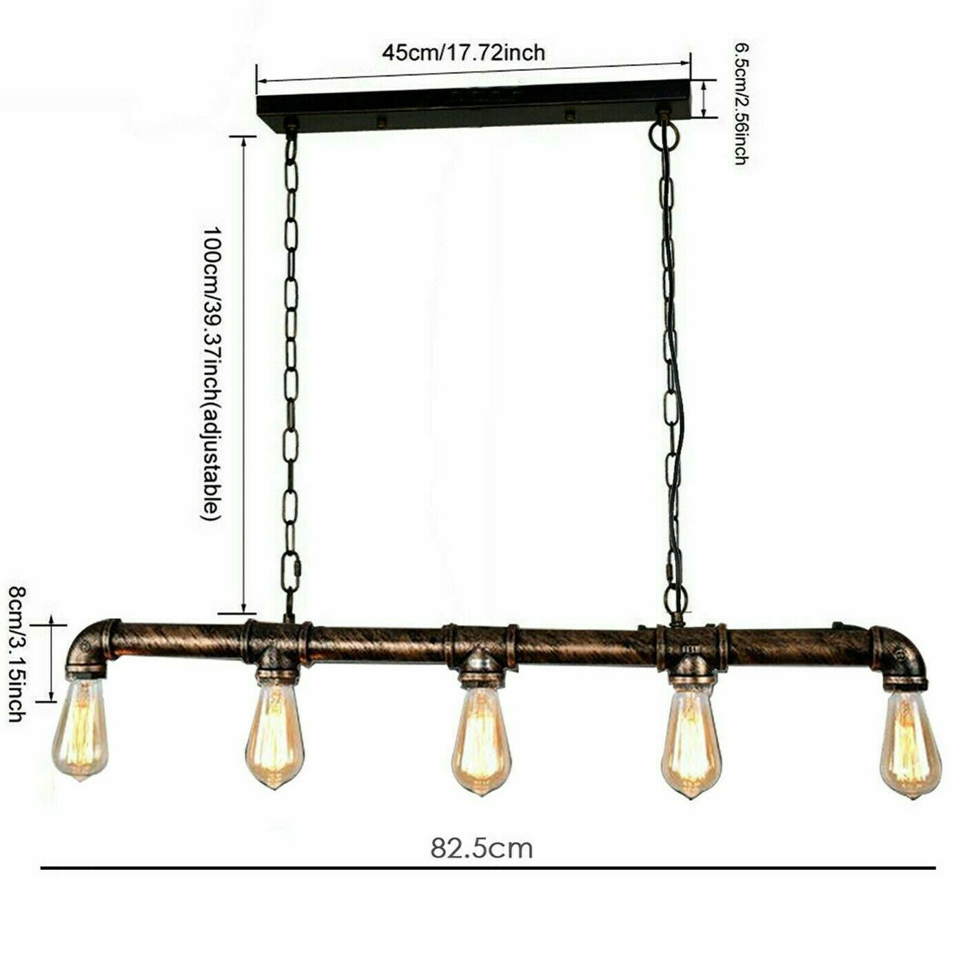 Water pipe Ceiling Light 5 Light Chandelier Rustic Red ~ 1743 