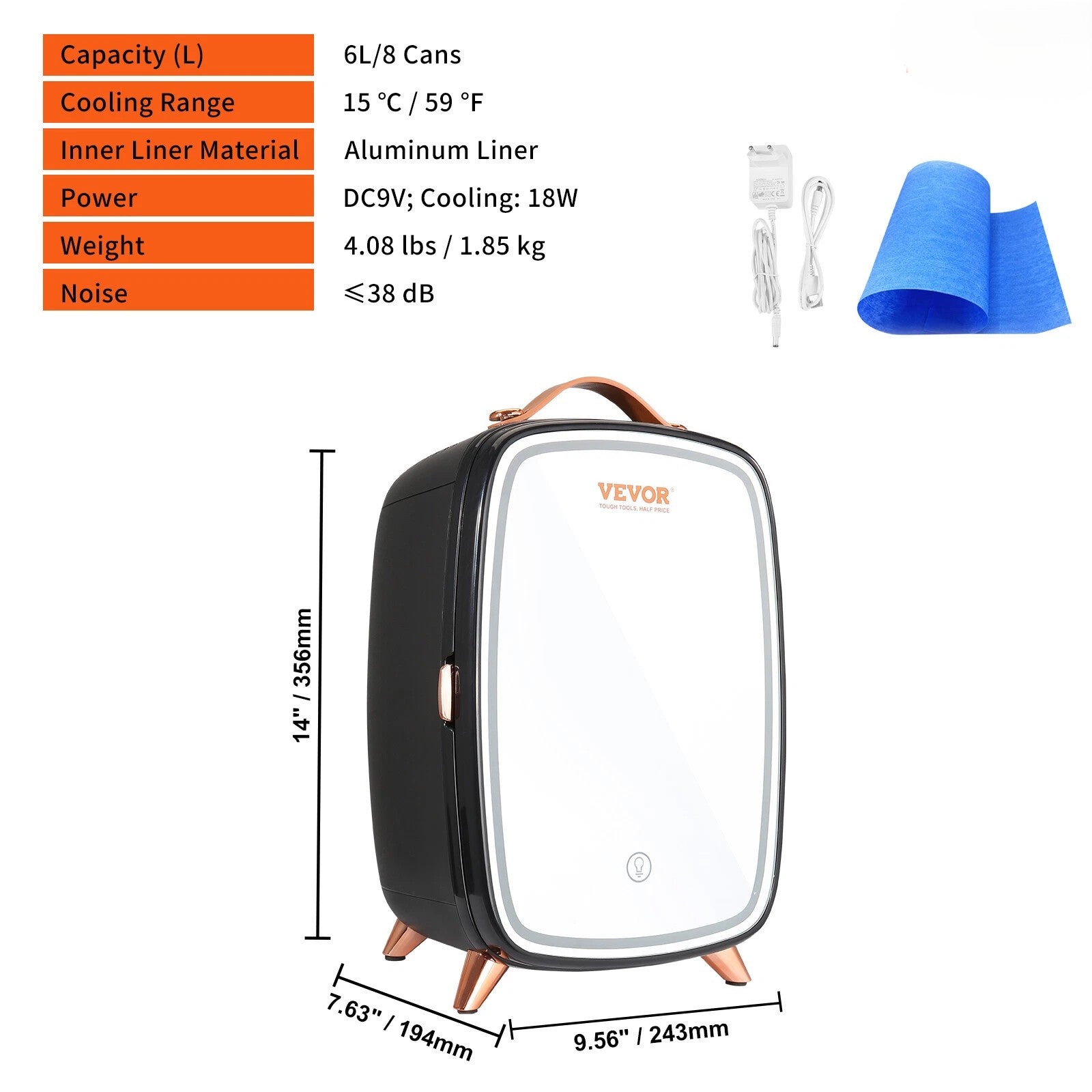 VEVOR 6L Mini Fridge – 8-Can Skincare, Beauty & Personal Storage Fridge – Black 