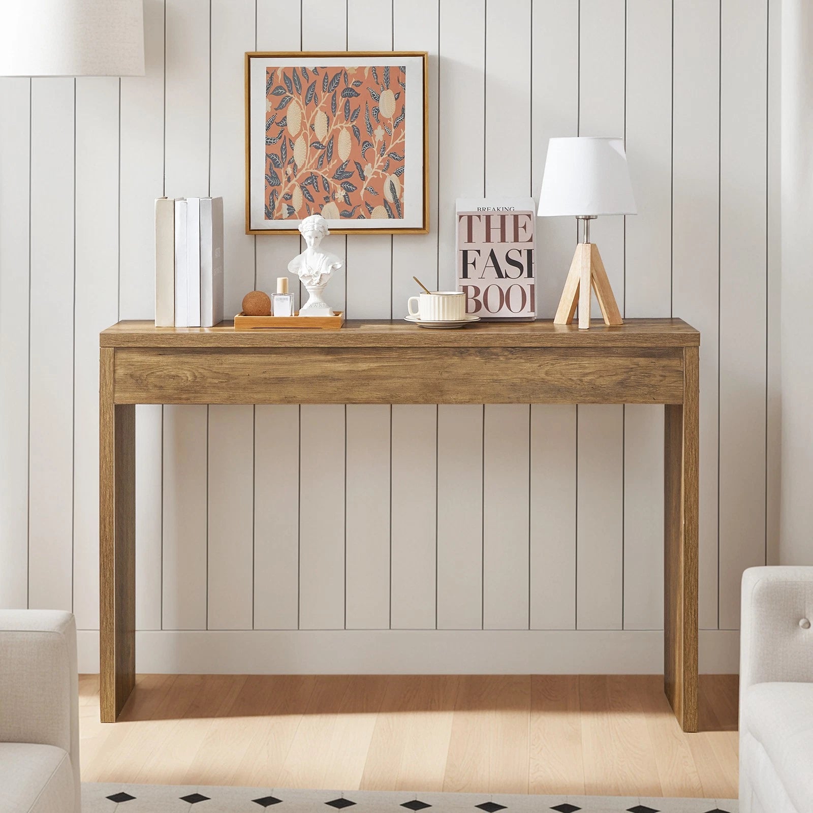 HOOBRO Farmhouse Console Table, 47.2" Entryway Sofa Table with Metal Frame, Brown