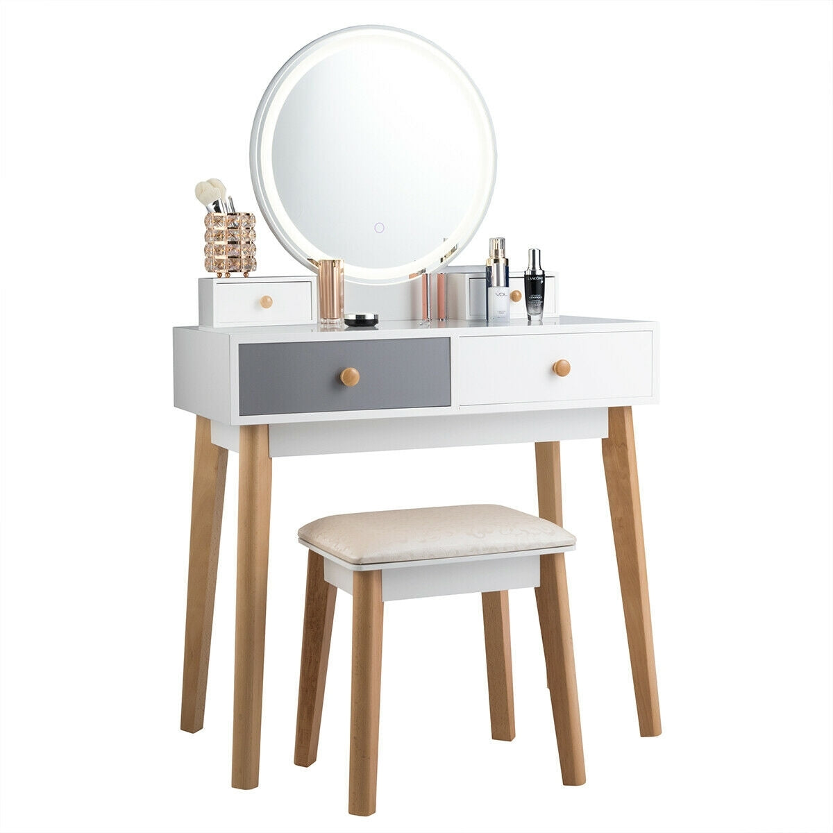 Makeup Dressing Table with 4 Drawers and Lighted Mirror-White