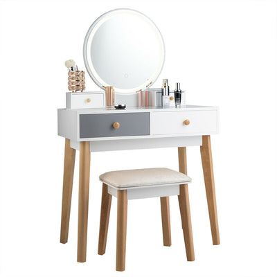 Makeup Dressing Table with 4 Drawers and Lighted Mirror-WhiteÂ 