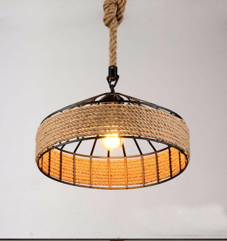 Industrial Hemp Rope Hanging Pendant Light Fixture~1064