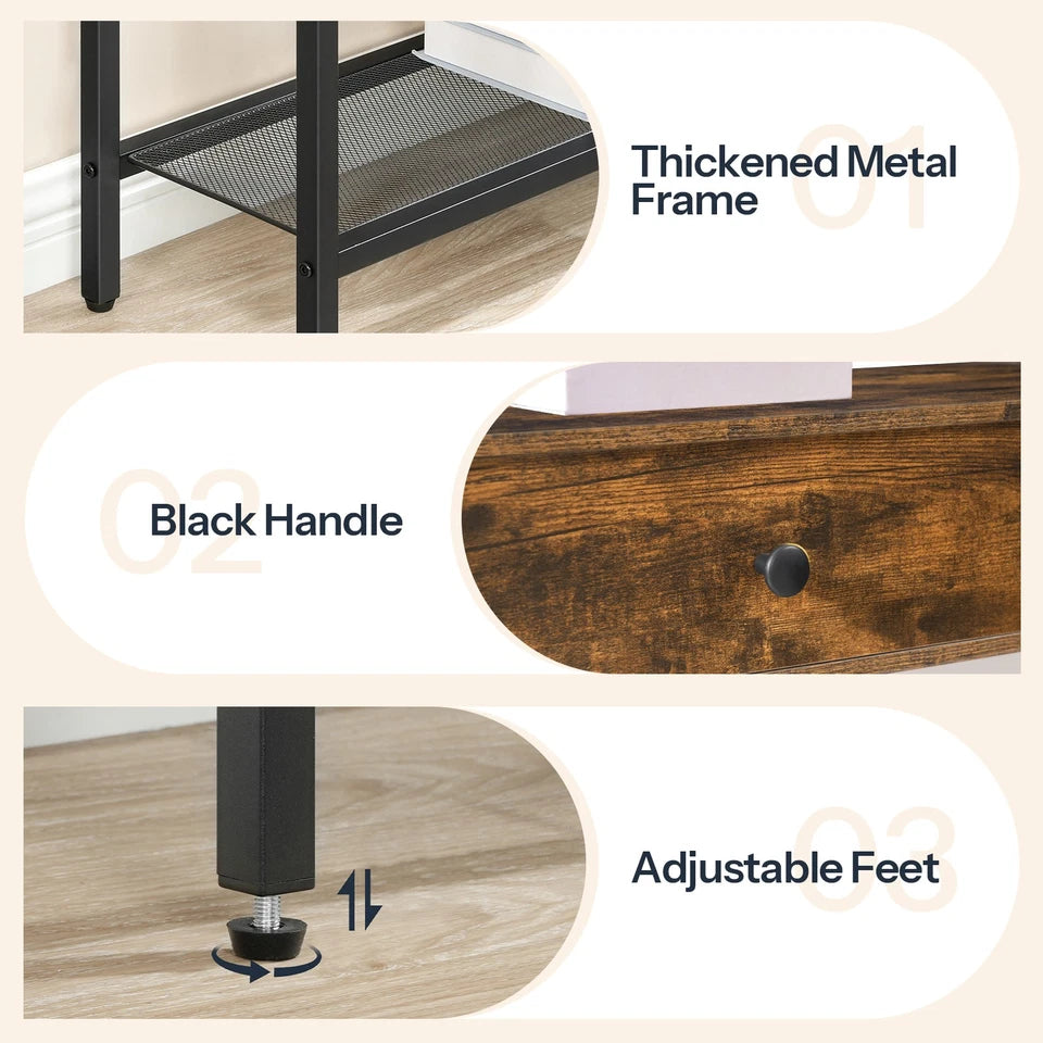 HOOBRO Console Table with Charging Station, Rustic Brown Entryway Sofa Table, BF29UXG01
