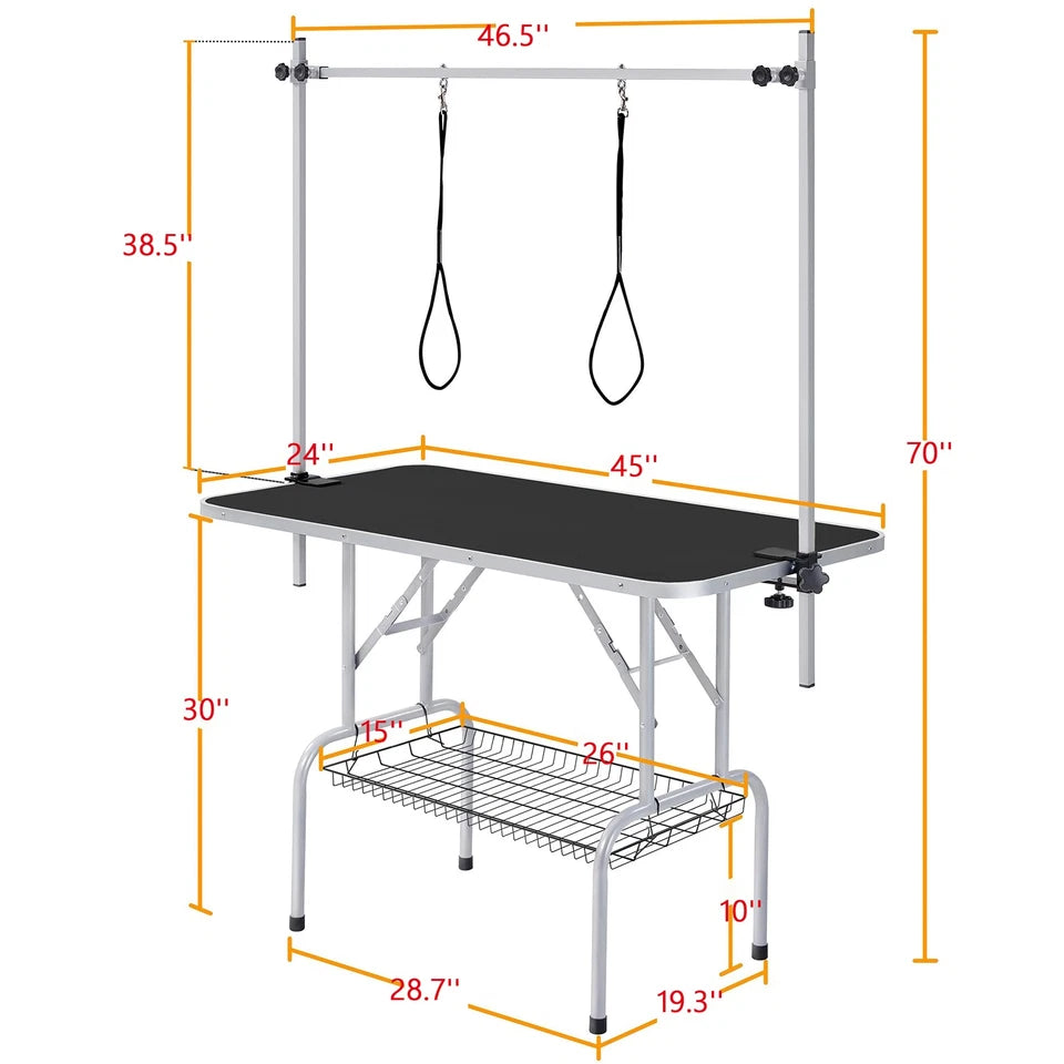 46" Adjustable Pet Grooming Table with H-Frame Support, Storage Shelf & Non-Slip Surface – 330 lb Capacity