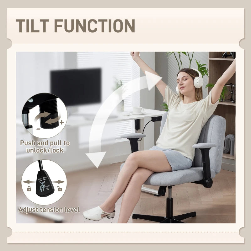 Criss Cross Chair with Flip-up Armrests, Wide Office Chair with Adjustable Height, Tilting, No Wheels, Grey