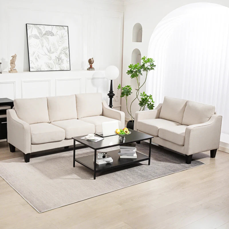 Loveseat Sofa, Modern Couch with Pocket Spring, Linen Upholstered, Thick Padded, Beige